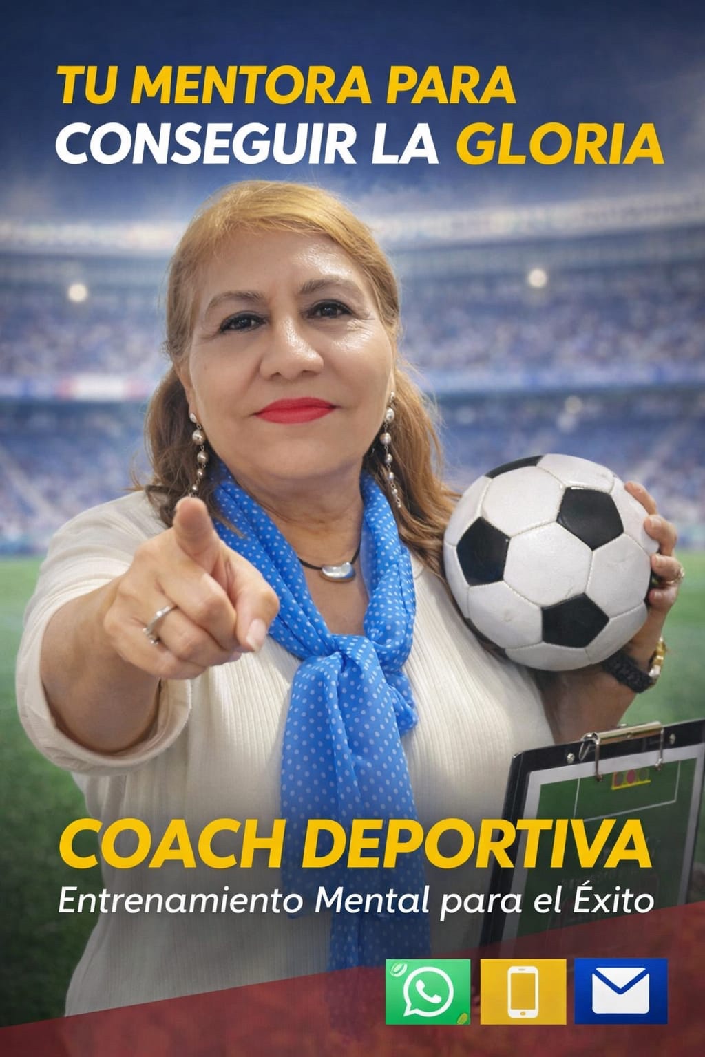 Coach deportiva con balón y tablero táctico